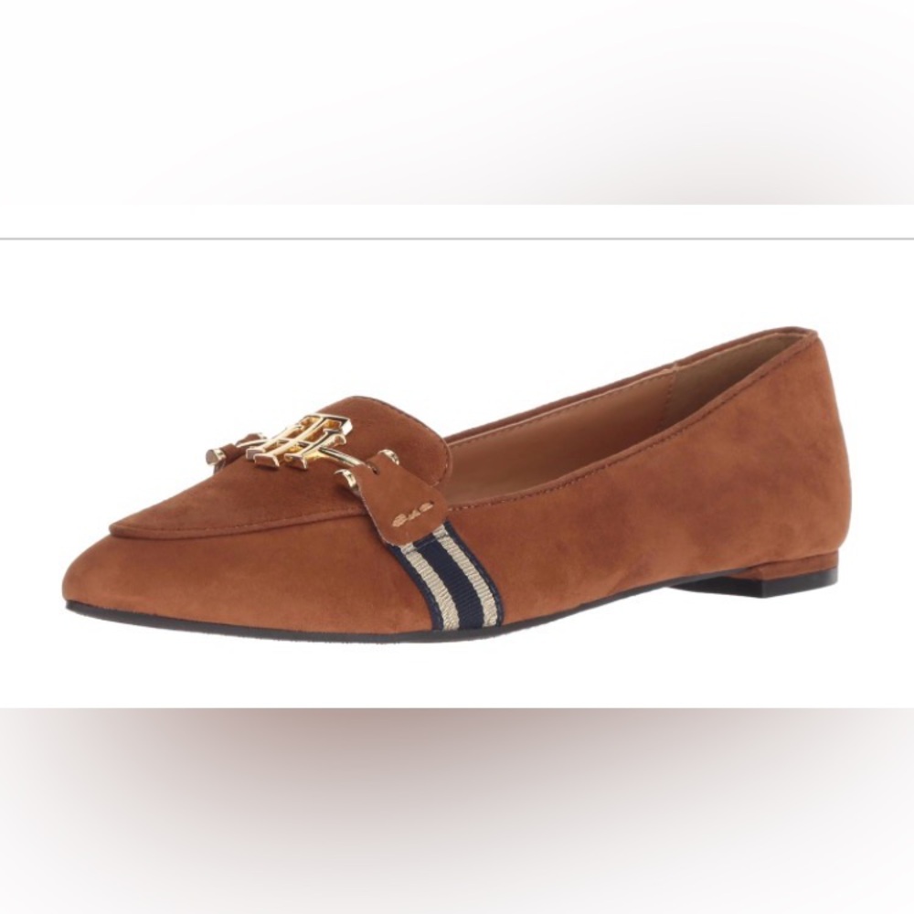 Tommy Hilfiger Tan Suede Flats with Metal Accent